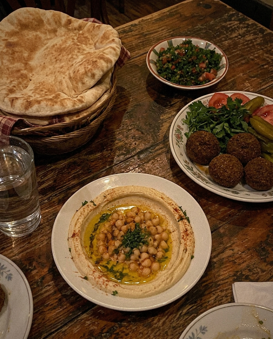Hummus, falafel and fresh bread