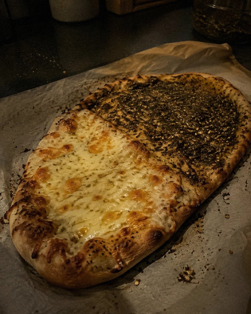 Cheese and zaatar manakish
